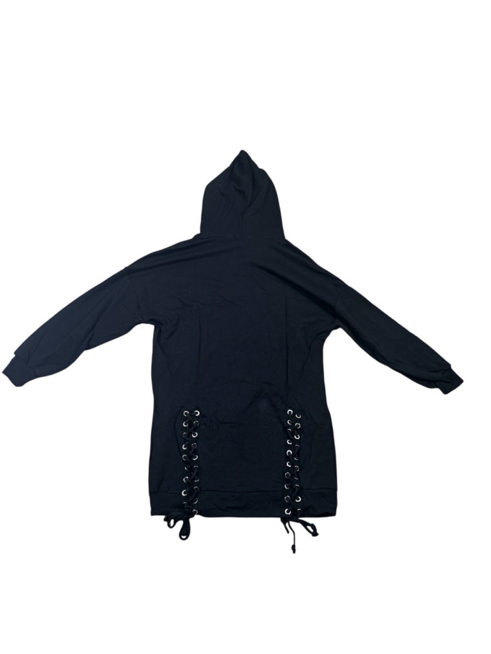 NWT Amour Black Corset Lace Up Checkered Hoodie Sweatshirt Mini Dress Boutique - Picture 9 of 9